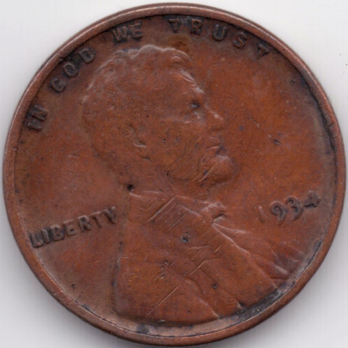 1934 P (1) Centavo Penny Wheat 1c Xf Lincoln Cent Tono Rara