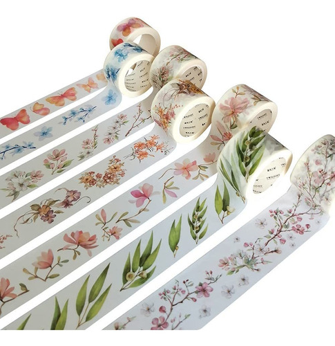 Juego De 7 Rollos De Cinta Adhesiva Decorativa Washi Fl...