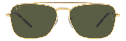 Óculos De Sol Ray-ban 0rb3636 New Caravan Unissex Cor Ouro Cor da armação Ouro Cor da haste Ouro Cor da lente Verde Desenho Quadrado