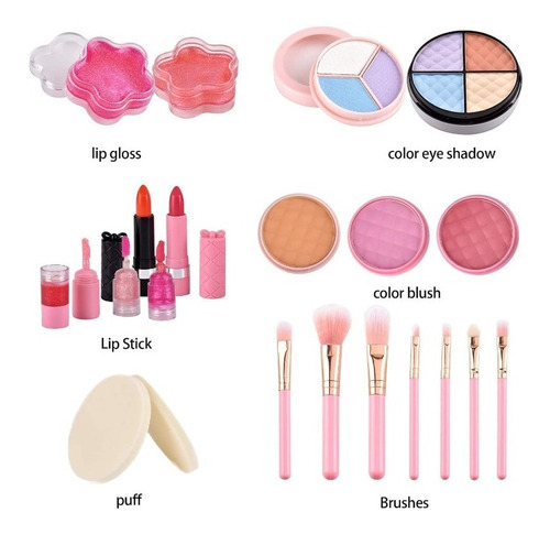 Set De Maquillaje Real Para Niñas Lavable, 21 Pcs En Maleta
