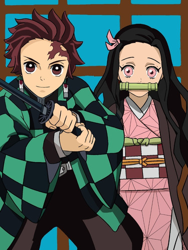 V Pinta Por Números Nezuko Y Tanjiro Kit Completo