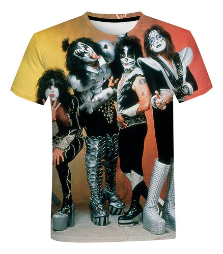Camiseta De Manga Corta Con Estampado 3d De Kiss Rock Band (