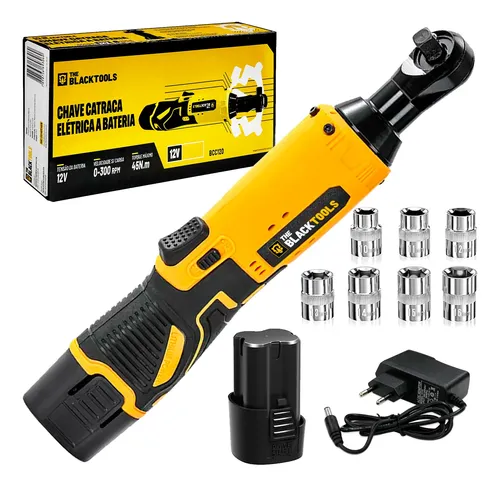Chave Catraca Elétrica 12V Bivolt a Bateria com Kit Soquetes (Amarelo)