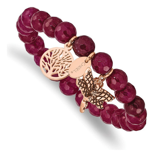 Brazalete Cincel De Acero Inoxidable Libélula Rosa Jade