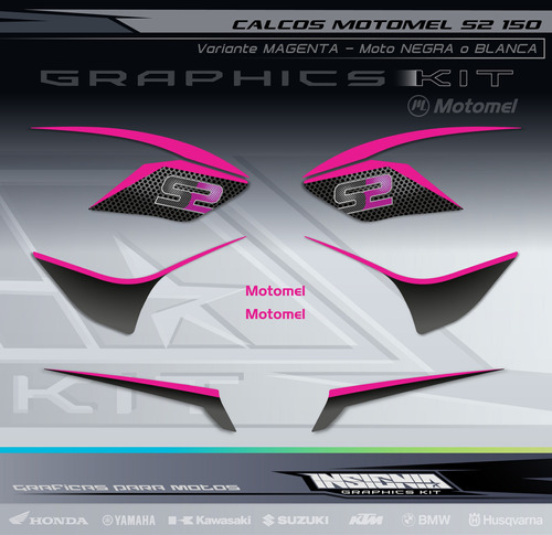 Calcos Motomel S2 150 - Variante Magenta - Insignia Calcos