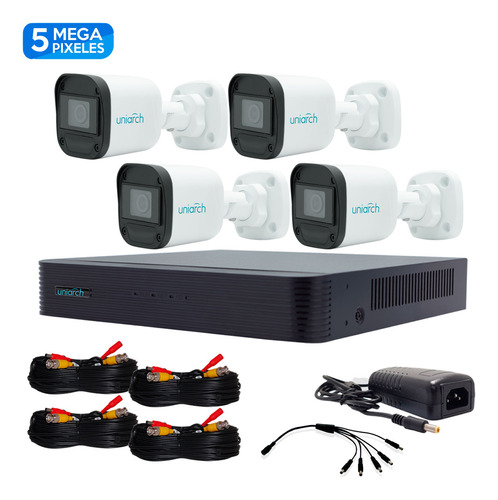 Kit Cctv Exterior 5mp 4 Cámaras Ip67 Todo Incluido Uniarch