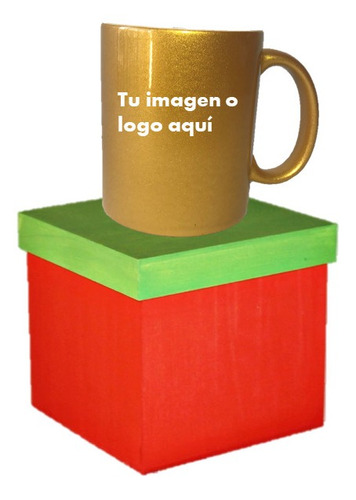 Taza Y Caja Para Regalo Con Imagen Personalizada Dorada