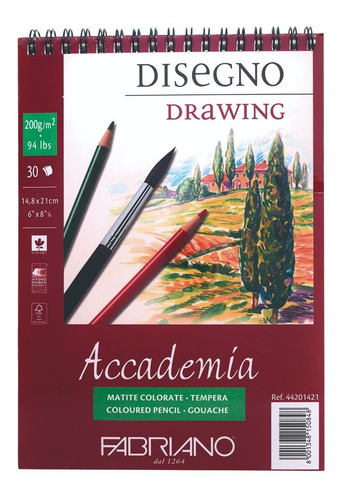 Block Fabriano Accademia Drawing 200 G 21 X 29.7 Cms 30 Hoja