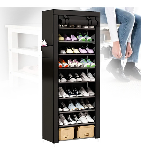 Armario organizador plegable para zapatos, 9 estantes, color negro | Estocasa