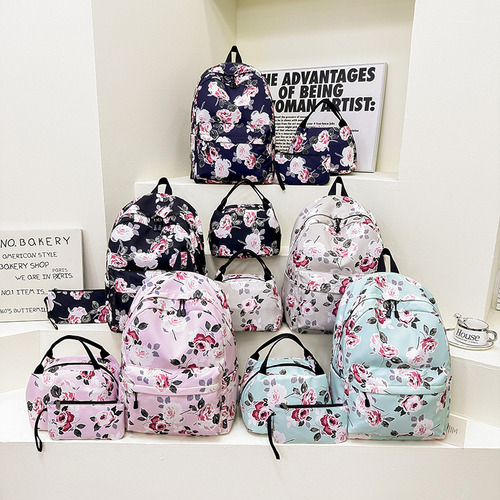 Mochila Casual Floral Tres Piezas Térmica Gran Capacidad