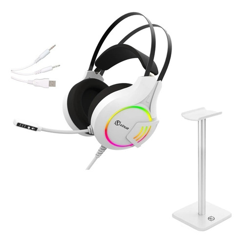 Combo Xinua Blanco Auricular Hs1 Gamer Led + Soporte Headset