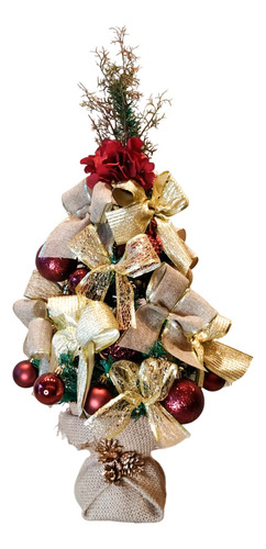 Árvore De Natal Decorada Marsala Vinho Com Dourado Luxo 65cm