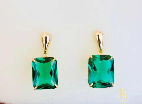 Brinco De Ouro 18k Com Zircônia Retangular De 8x10mm Com Nf