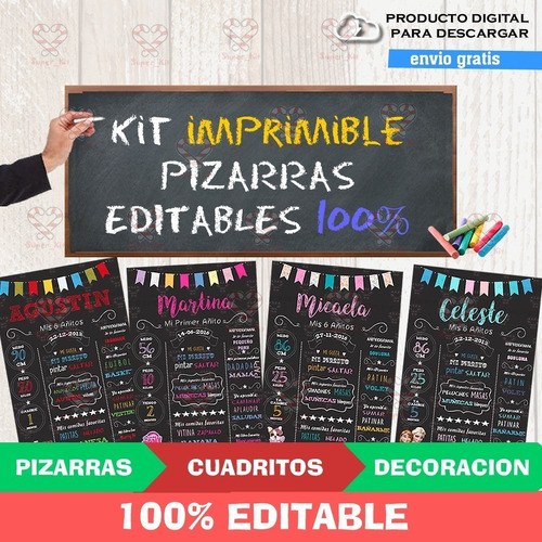 Kit Imprimible Pizarras Editables + Elementos