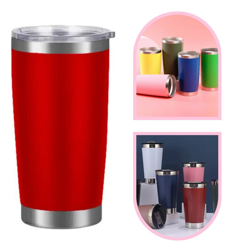 Vaso Rojo Térmico De 20oz Acero Inoxidable Con Popote