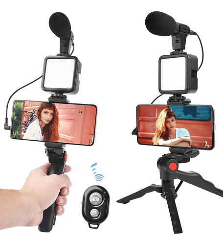 Kit Para Streaming Vlogs Tripode Luz Micrófon Palo Selfies