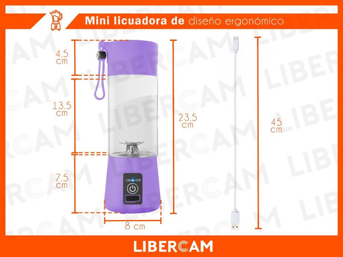 Mini Licuadora Portatil Autolimpiante Usb 380ml 4 Hojas