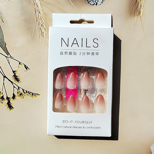 24 Pcs Marrón Ombre Prensa En Las Uñas Almendras Cortas - Ye