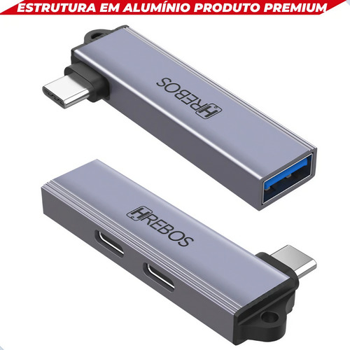 Adaptador Otg Hub 3 In 1 Duplo Usb C Tipo C Usb 3.0 Notebook