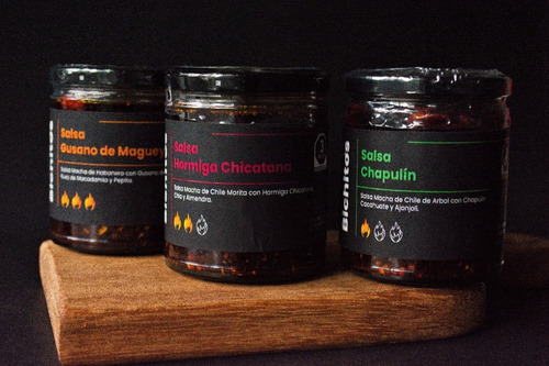 Paquete 3 Salsas Macha: Chapulín, Hormiga Y Gusano De Maguey