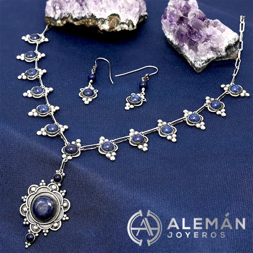 Set De Collar Y Aretes De Plata .925 Modelo Lapislázuli 3