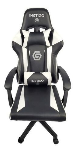 Silla de escritorio Instigo IG642 gamer ergonómica  negra y blanca con tapizado de cuero sintético y poliuretano