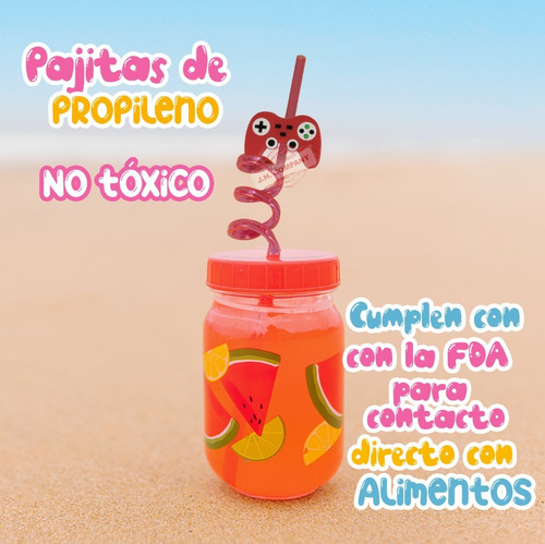 Set 4 Pcs Popote Reutilizable Infantil Varias Figuras Fiesta