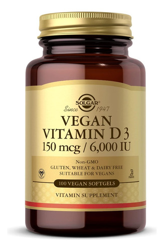Vitamina D3 Vegana 6000 Iu Solgar 100 Softgel Vegano