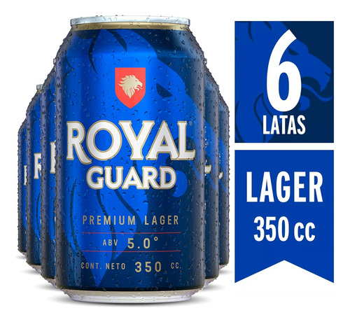 Pack 6 Cerveza Royal Guard Lager Lata 350cc