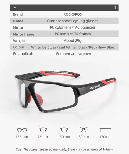 Imagen 7 de 10 de Lentes Rockbros Fotocromáticos Ciclismo Running Tria Padel