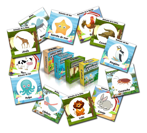 Kit Imprimible Juego De Memoria Animales Granja Mar Bichos