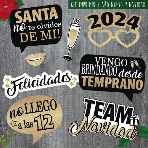 Imprimible Photo Props Carteles Fiestas Fin De Año Navidad 