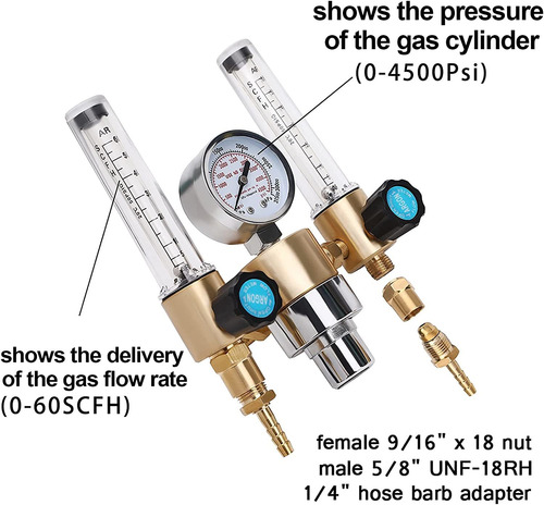 Regulador De Gás Betool Argônio/co2 0-60 Schh 0-4500 Psi