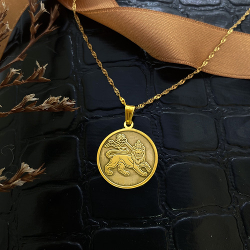Cadena Y Dije León De Judah Rastafari Oro 18k Amarillo 50 Cm