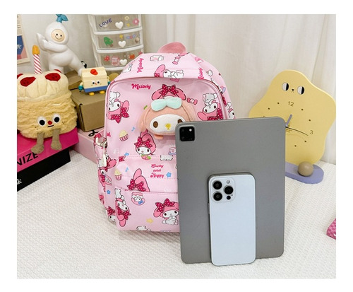 Mochila Infantil De Nailon Con Estampado Creativo Kitty Cinn Color Blanco Diseño De La Tela Lisa
