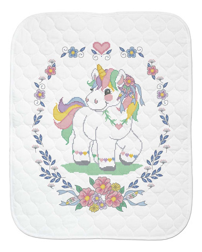 Funda Para Edredon Punto Cruz Diseño Unicornio