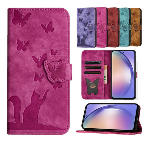 Funda Tipo Libro Flip Butterfly Cat Para Samsung Galaxy A71 A56 A55 A54 A53 A52s A51 A42 A36 A35 A34 A33 A32 4g 5g
