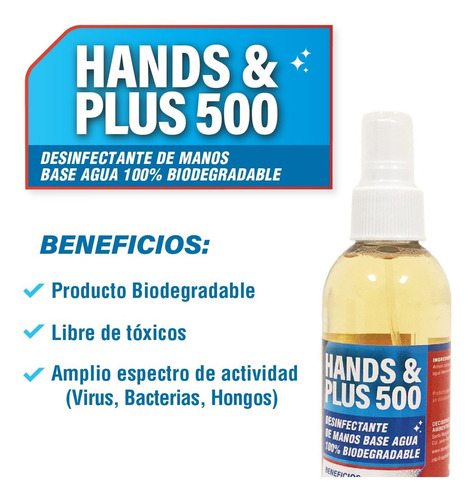 Imagen 1 de 4 de Hands & Plus 500 - Desinfectante Cuaternario De Manos 250ml