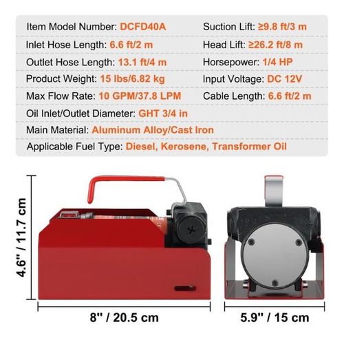 Bomba De Transferencia De Combustible Kit 10 Gpm 12 V Vevor