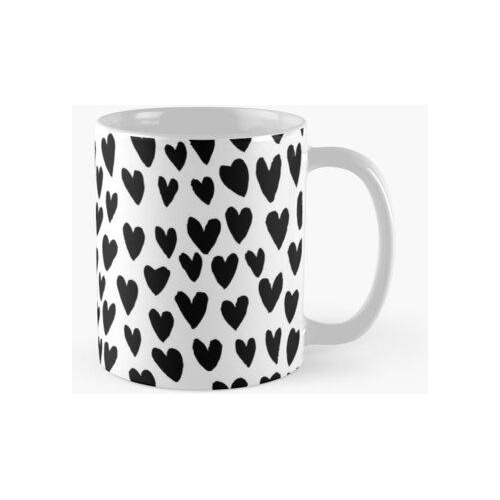 Taza Estampado De Linóleo Linocut Corazones Minimalista Cora