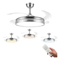 Comprar Ventilador De Techo Retractil Midow 1220mm Luz 3 Modos Calida Natural Fria 6 Velocidades Reversa Control Remoto 4 Aspas Plásticas Transparentes Estructura Plateado Frecuencia 50hz