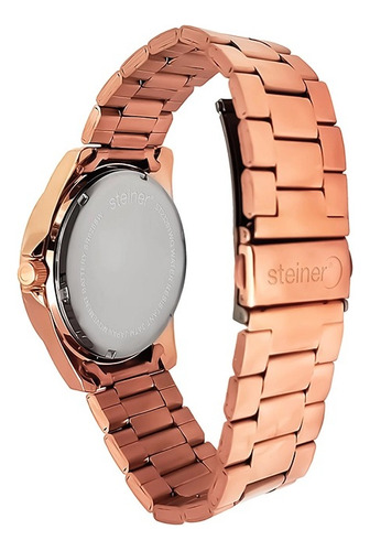 Reloj Para Dama Steiner Con Fechador Extensible Acero Inox Correa Oro/Rosa Bisel Oro rosa Fondo Oro rosa