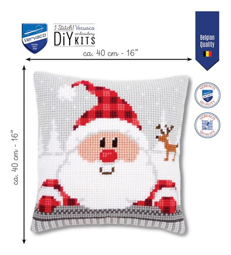 Kit De Almohada Navideña De Punto De Cruz Con Diseño De Sant