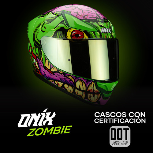 Casco Moto Integral HAX ONIX Monster Verde Rosado Brillante Certificado DOT Talla S (55-56 Cm)