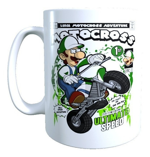 Taza Con Diseño Luigi Super Mario Version Motocross