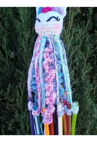 Pulpo Porta Colores Unicornio, Tejido A Crochet, 24 Tiras