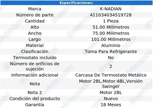 Toma Anticongelante Aluminio 2 Pernos Dart V8 4.5l 67 Al 69