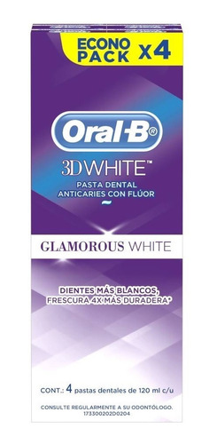Pasta Dental Oral-b 3d White Glamorous 4 Pzas De 120 Ml C/u