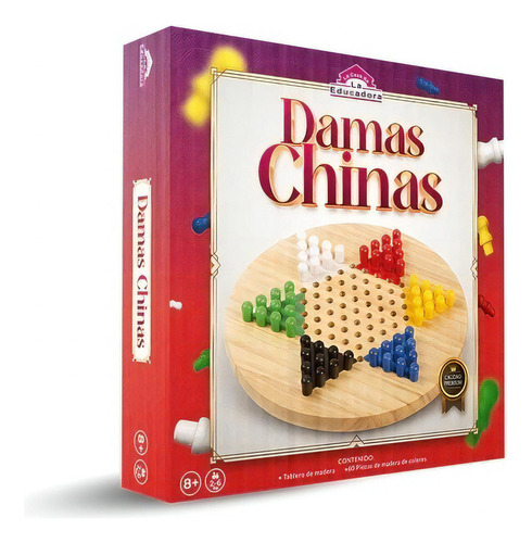 Juego De Salón Damas Chinas De Madera Tablero Redondo 60 Piezas 8+