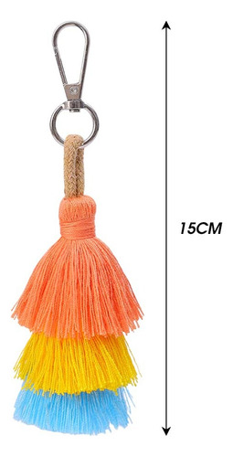 Llavero Bohemio Simple Con Borlas Naranjas De 3 Capas